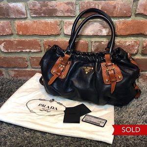 PRADA Bauletto Vit. Daino Leather Shoulder Bag